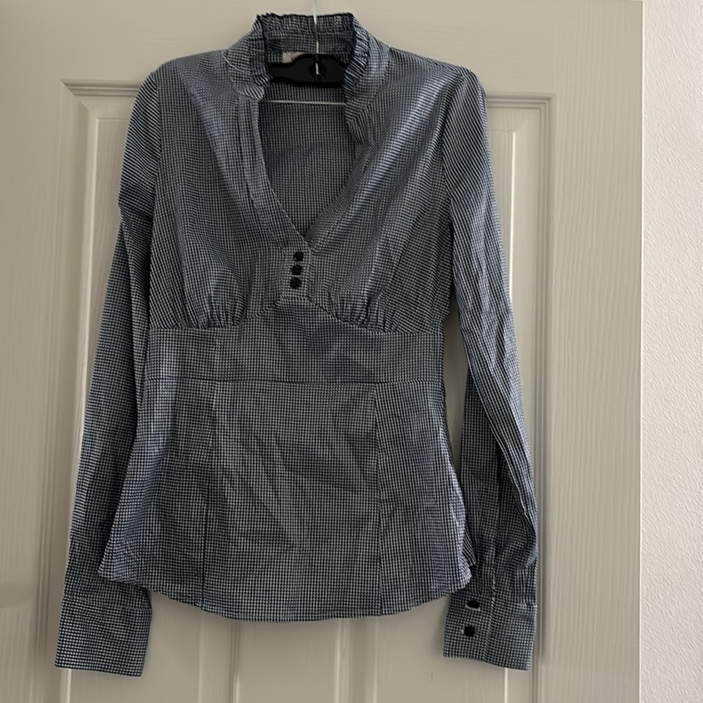 Orsay Navy Blue Gingham Top Sz Eur 34/XS